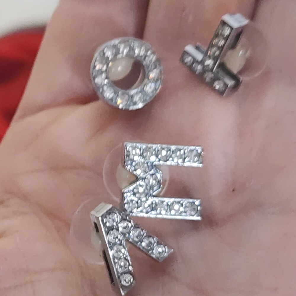 12pc Crystal Rhinestone Bling on Silver Tone Random Capital Letter Croc Charms - Picture 16 of 16
